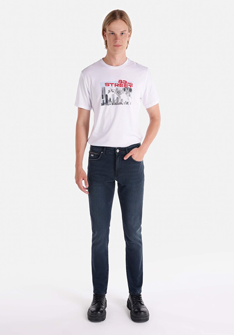 Slim Fit Düşük Bel Dar Paça Erkek Koyu İndigo Jean Pantolon