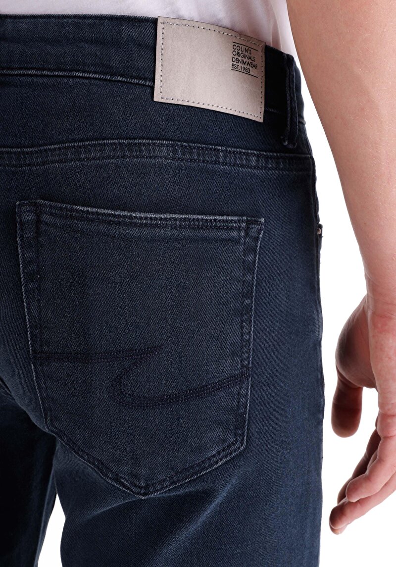 Slim Fit Düşük Bel Dar Paça Erkek Koyu İndigo Jean Pantolon