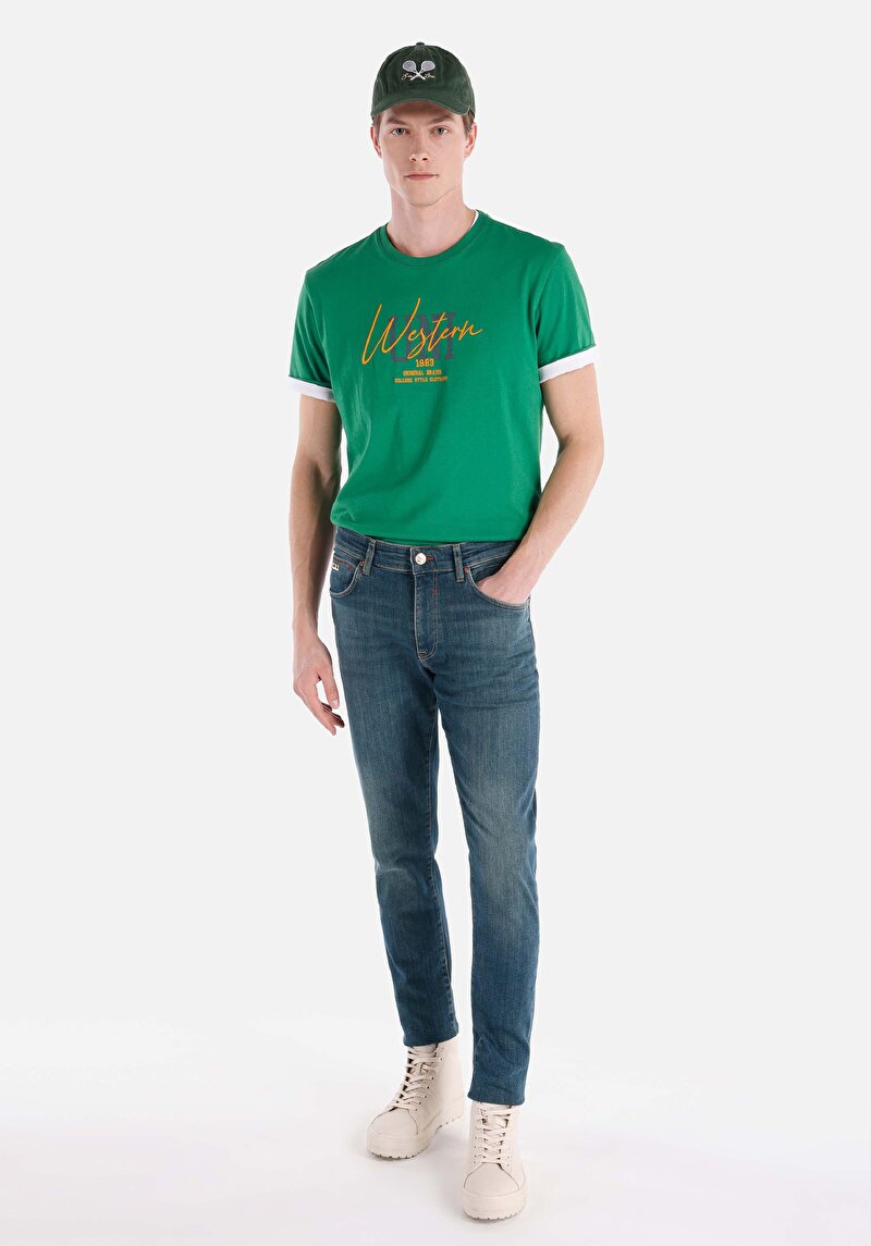 Slim Fit Düşük Bel Dar Paça Erkek İndigo Jean Pantolon