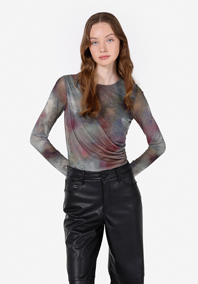 Slim Fit Degaje Batik Kadın Çok Renkli Uzun Kol Tişört