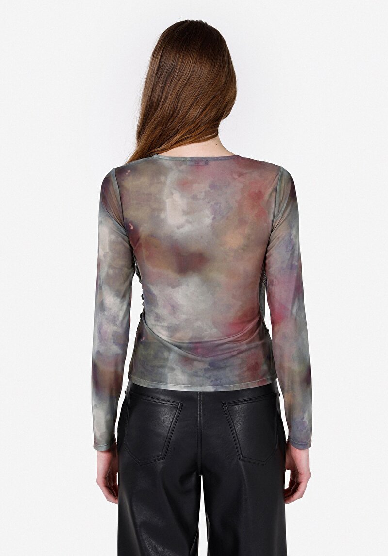 Slim Fit Degaje Batik Kadın Çok Renkli Uzun Kol Tişört