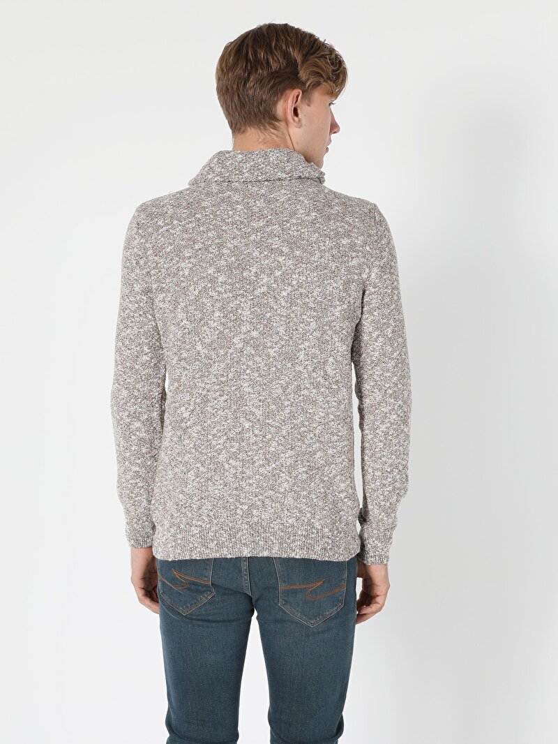 Regular Fit Sal Yaka Erkek Bej Kazak