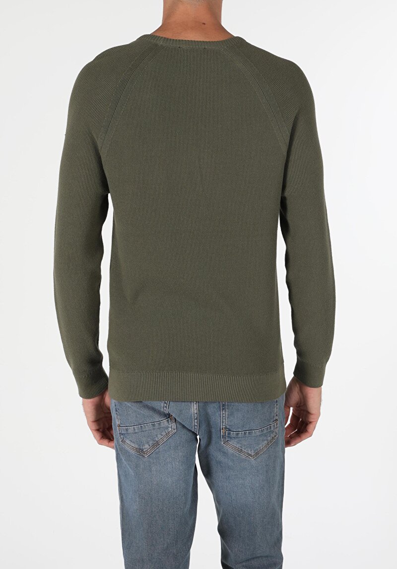 Regular Fit Pamuklu Yuvarlak Yaka Erkek Yeşil Triko Kazak