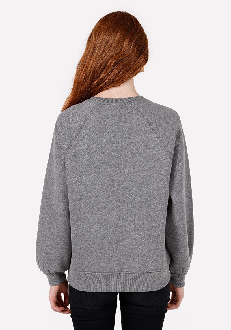 Regular Fit Yuvarlak Yaka Baskılı Kadın Gri Sweatshirt