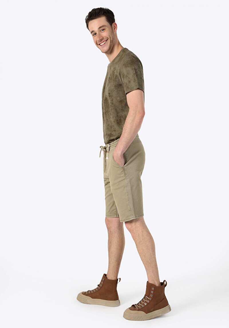 Fit Orta Bel Erkek Açik Haki Jean Şort