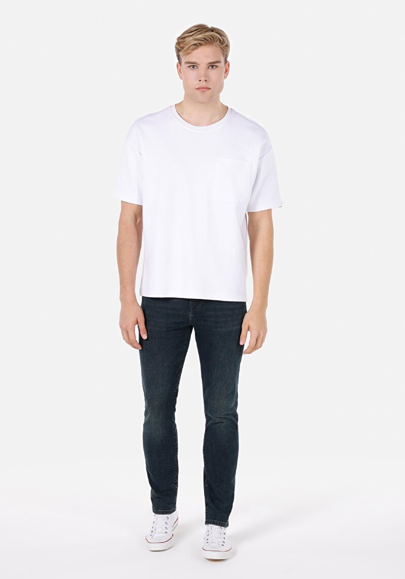 Skinny Fit Yüksel Bel Dar Paça Erkek İndigo Jean Pantolon