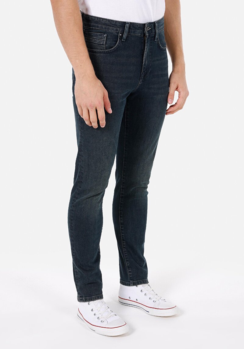 Skinny Fit Yüksel Bel Dar Paça Erkek İndigo Jean Pantolon