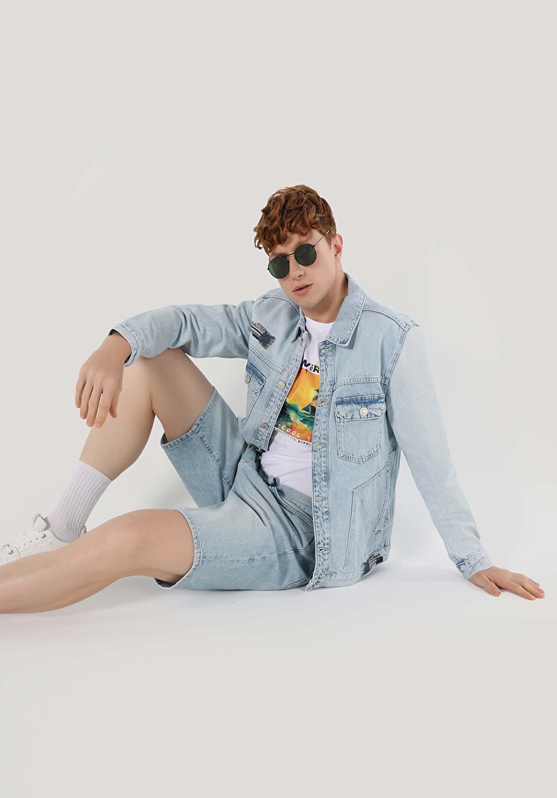 Regular Fit Düğmeli Astarsız Erkek Açik Mavi Ceket