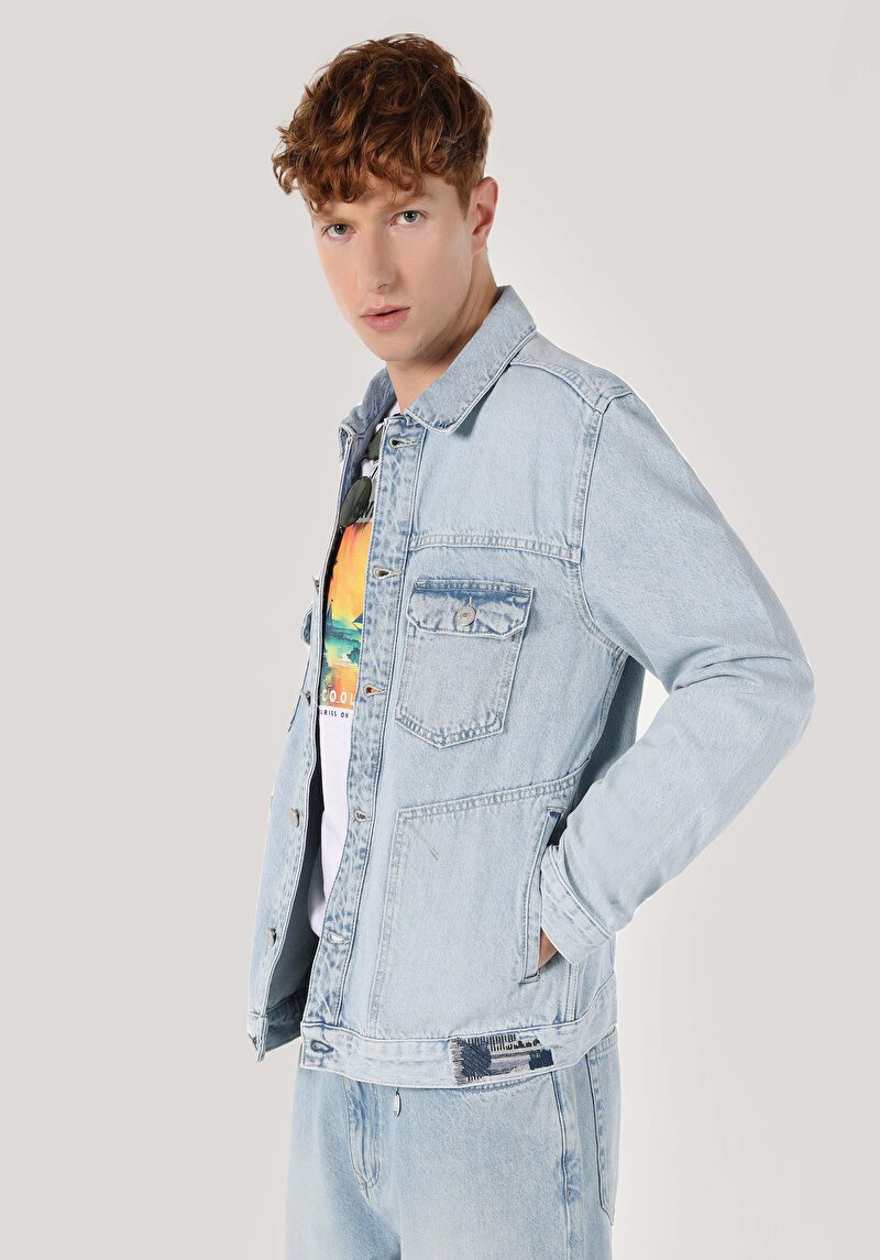 Regular Fit Düğmeli Astarsız Erkek Açik Mavi Ceket