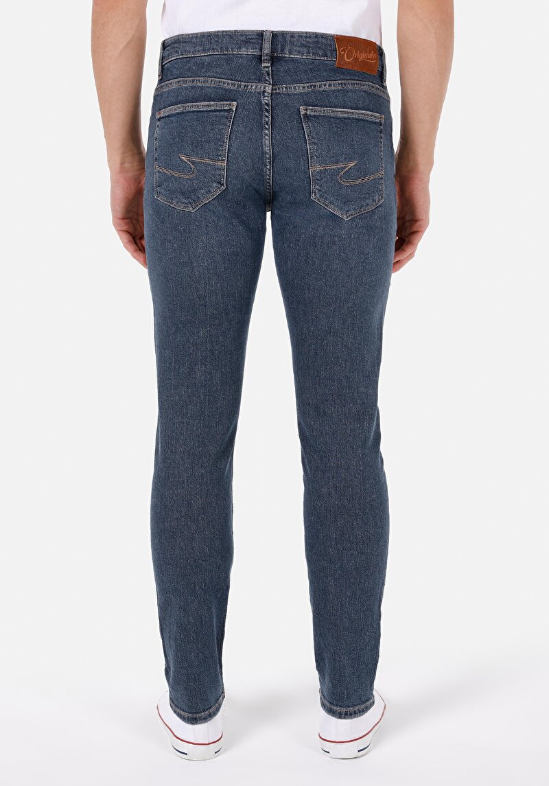 Slim Fit Düşük Bel Dar Paça Erkek İndigo Jean Pantolon