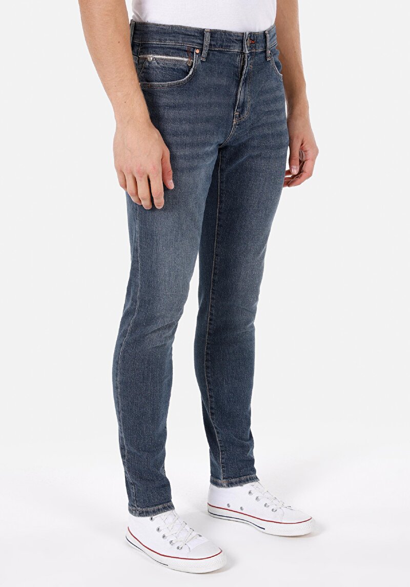 Slim Fit Düşük Bel Dar Paça Erkek İndigo Jean Pantolon