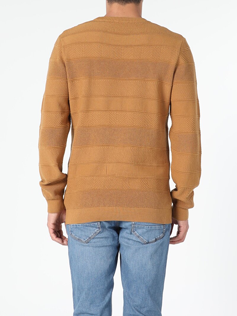 Regular Fit Yuvarlak Yaka Erkek Sari Kazak