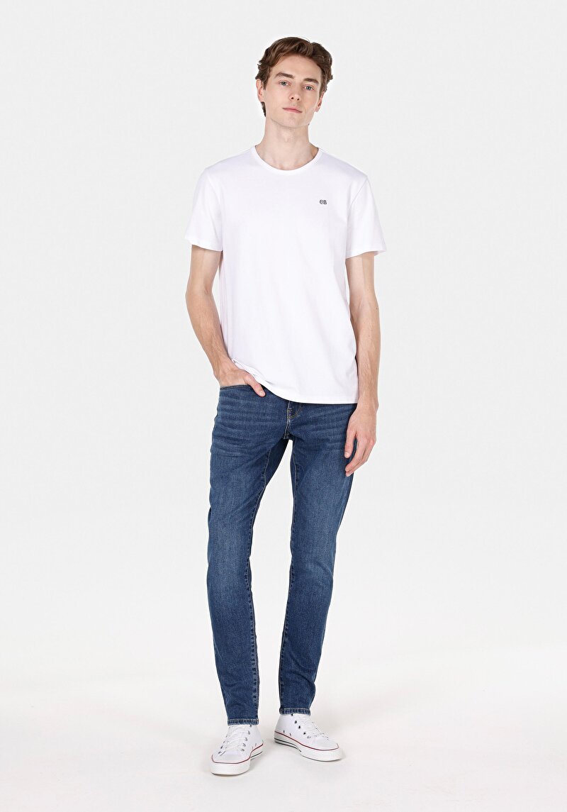 Slim Fit Düşük Bel Dar Paça Erkek Lacivert Jean Pantolon