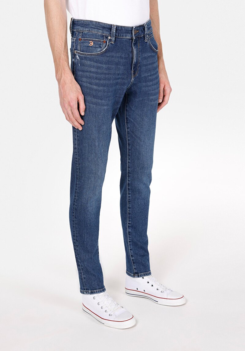 Slim Fit Düşük Bel Dar Paça Erkek Lacivert Jean Pantolon