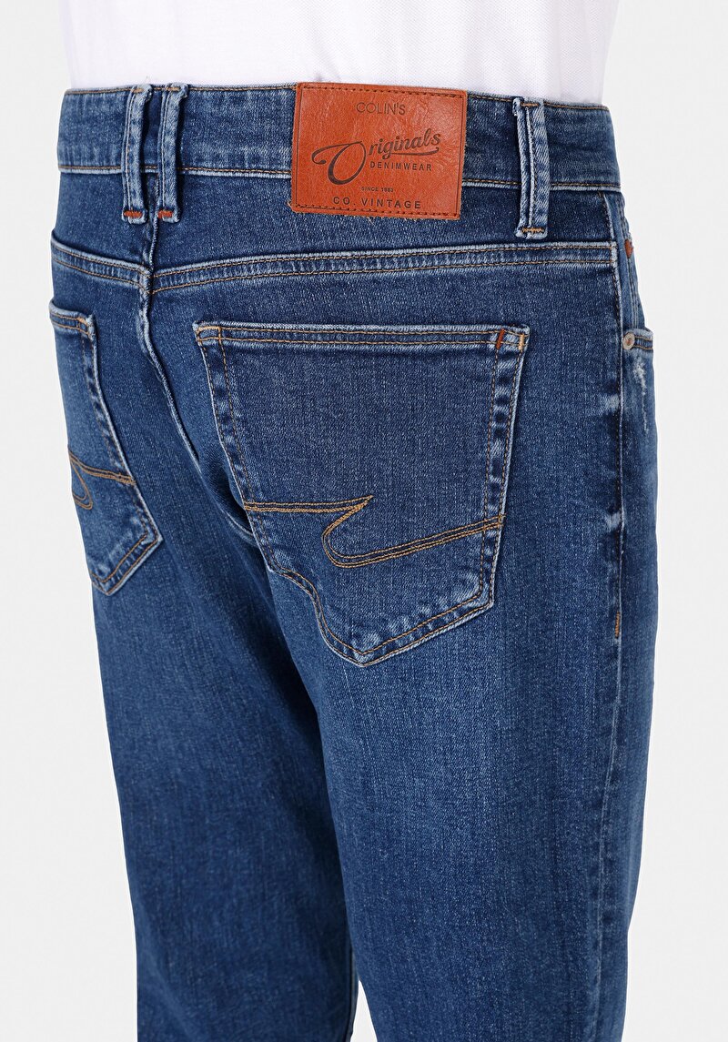 Slim Fit Düşük Bel Dar Paça Erkek Lacivert Jean Pantolon