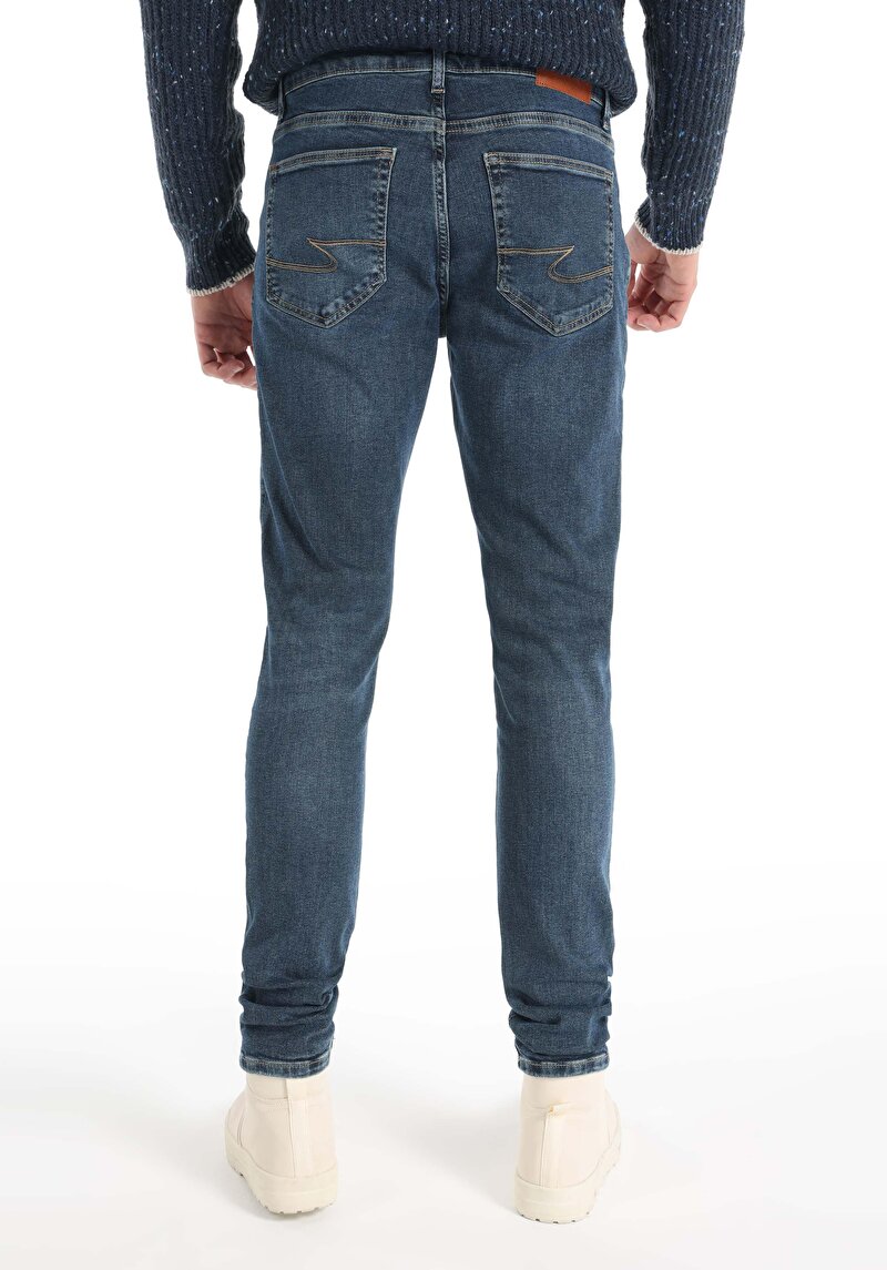 Slim Fit Düşük Bel Dar Paça Erkek Koyu İndigo Jean Pantolon