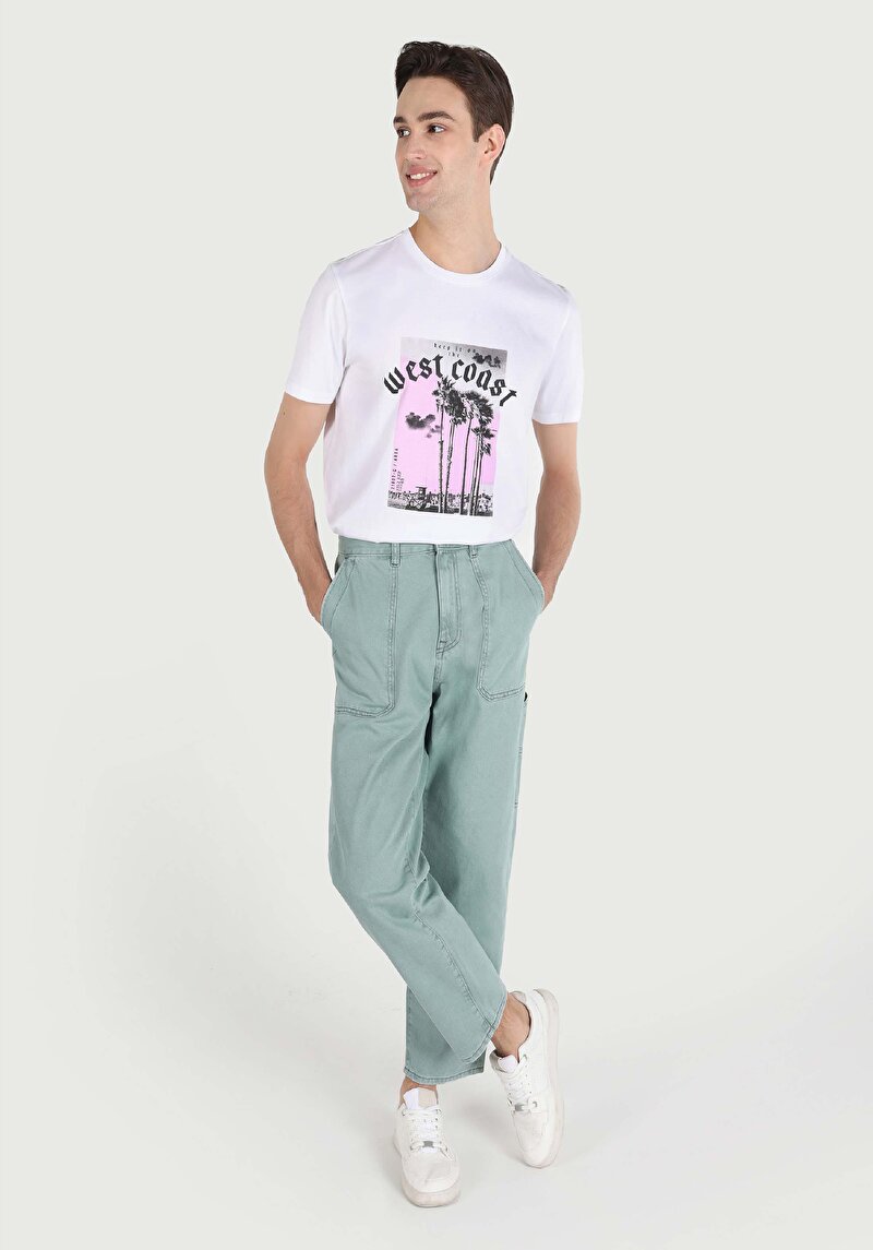 Worker Fit Orta Bel Düz Paça Erkek Yeşil Jean Pantolon