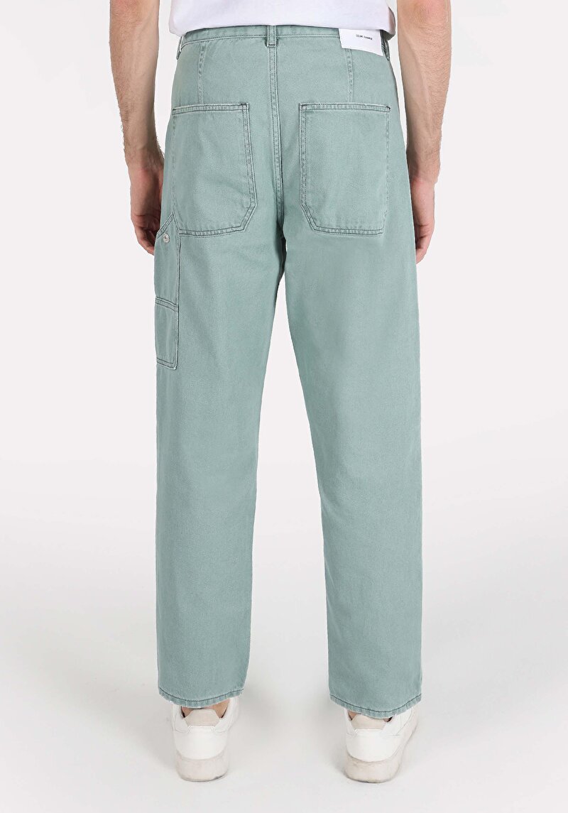 Worker Fit Orta Bel Düz Paça Erkek Yeşil Jean Pantolon
