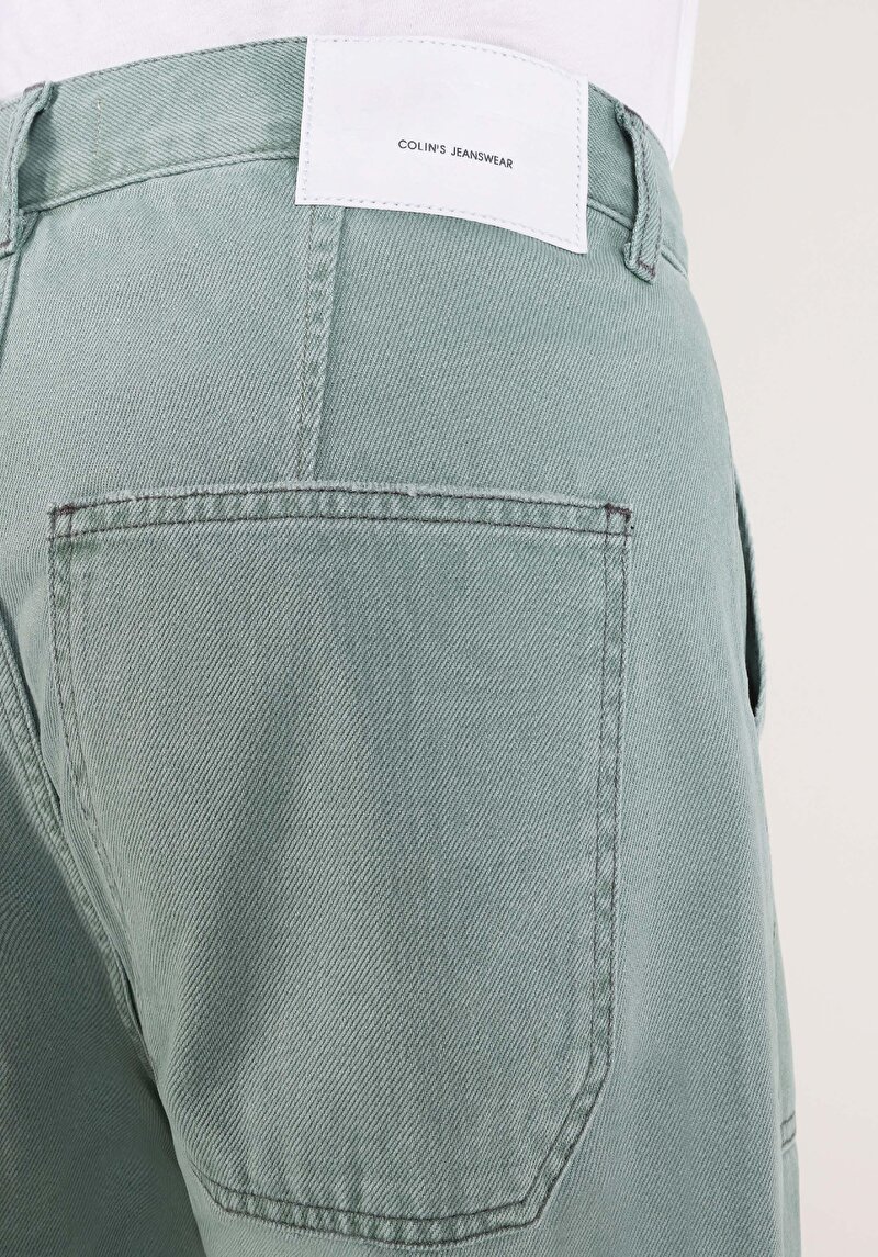 Worker Fit Orta Bel Düz Paça Erkek Yeşil Jean Pantolon