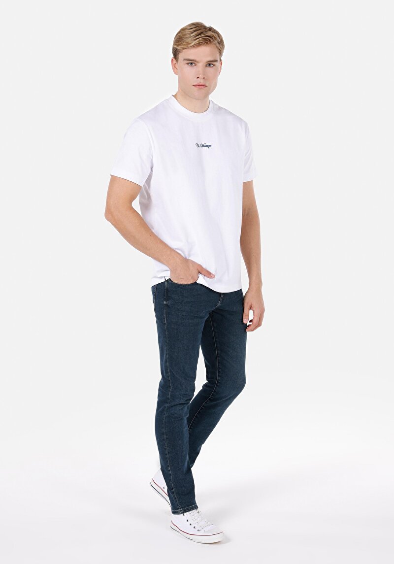 Slim Fit Düşük Bel Dar Paça Erkek Lacivert Jean Pantolon