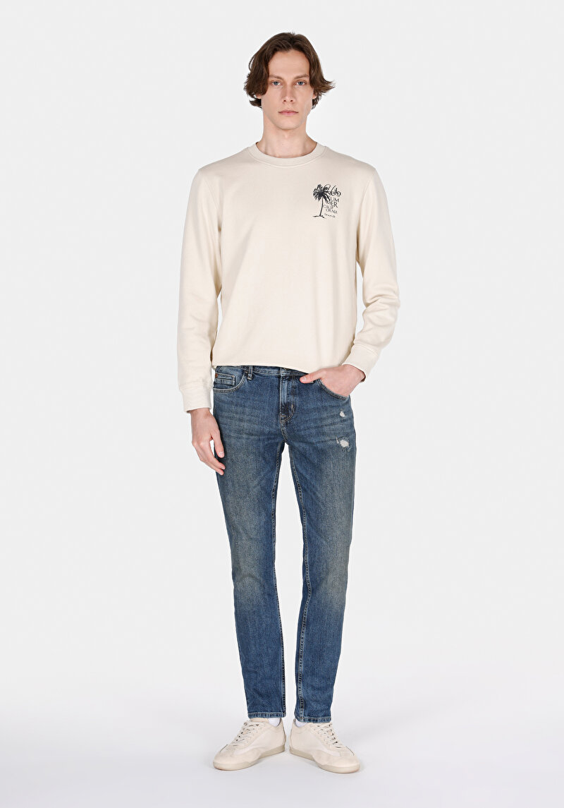 Straight Fit Düşük Bel Düz Paça Erkek İndigo Jean Pantolon