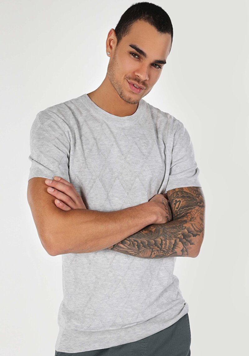 Regular Fit Yuvarlak Yaka Erkek Gri Akrilik Kazak