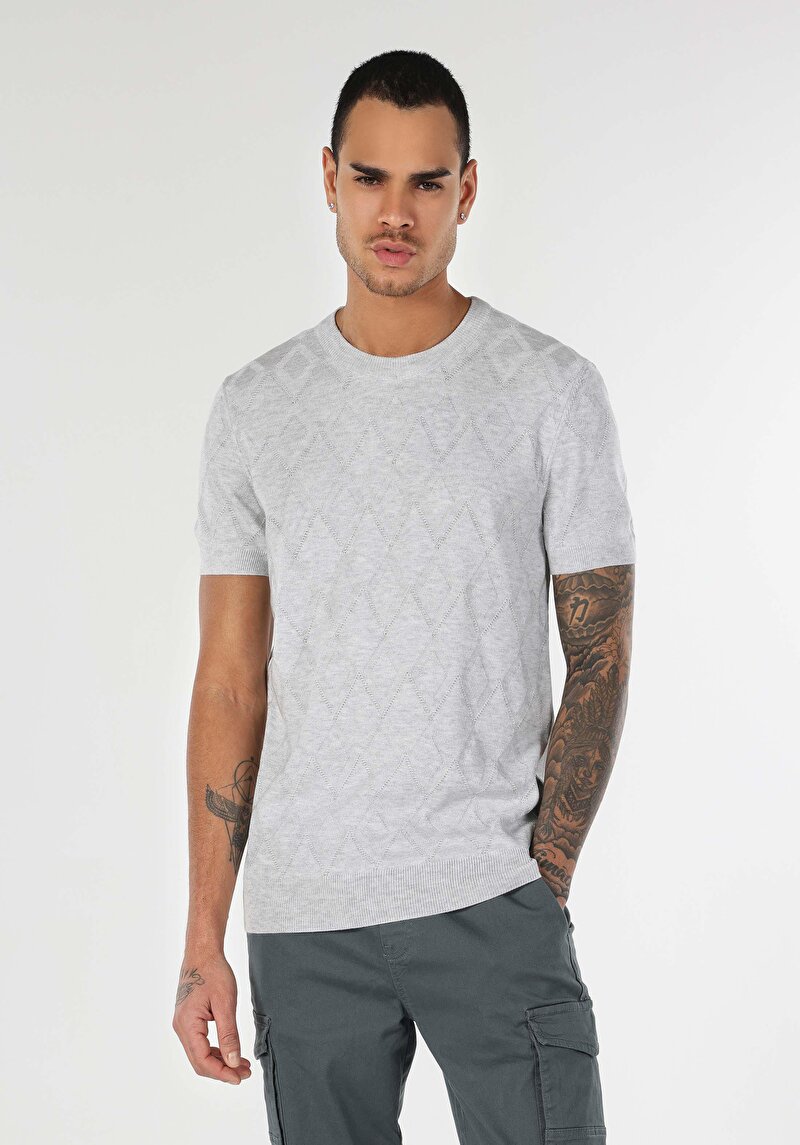 Regular Fit Yuvarlak Yaka Erkek Gri Akrilik Kazak