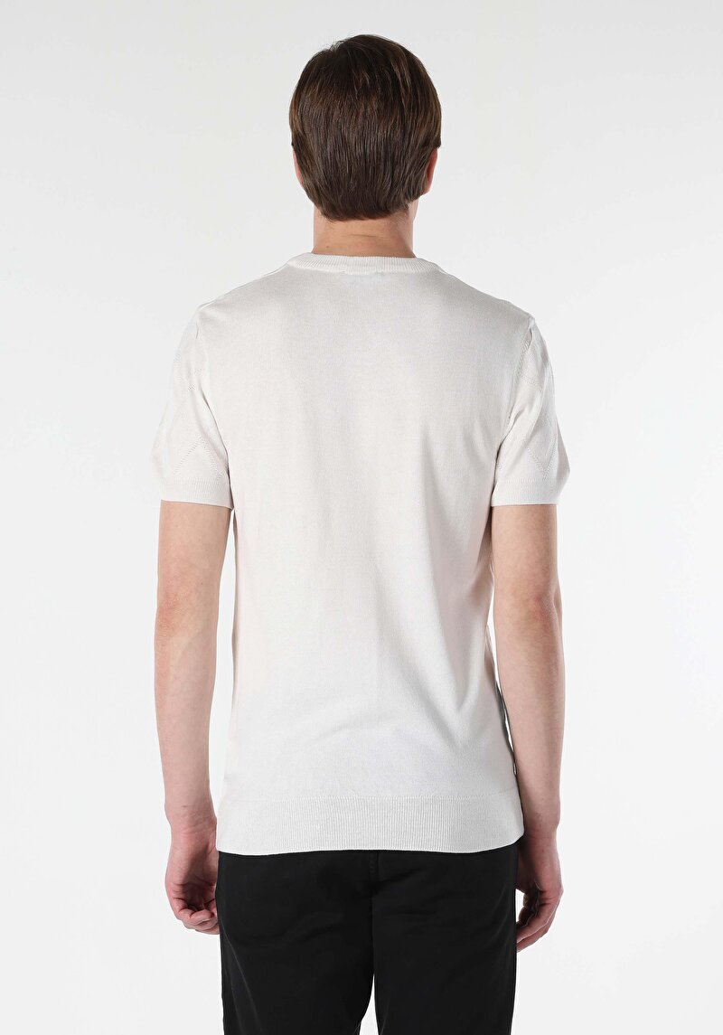 Regular Fit Yuvarlak Yaka Erkek Beyaz Kazak