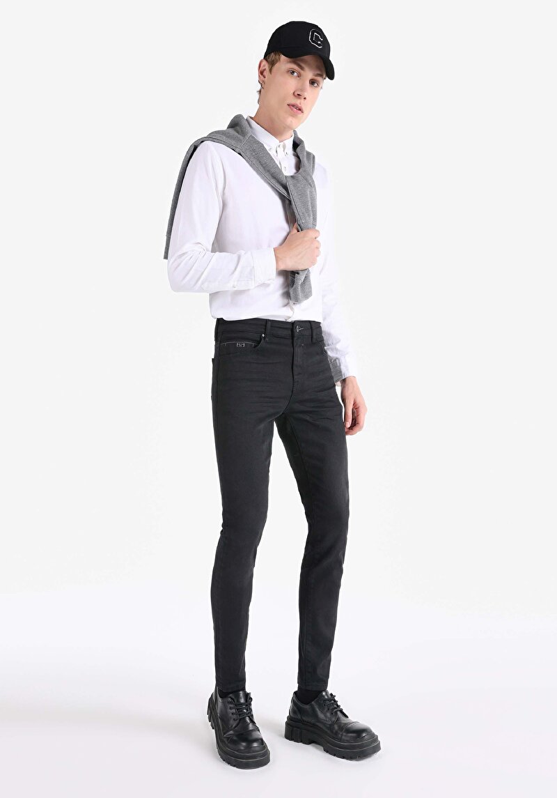 Slim Fit Düşük Bel Dar Paça Erkek Siyah Jean Pantolon