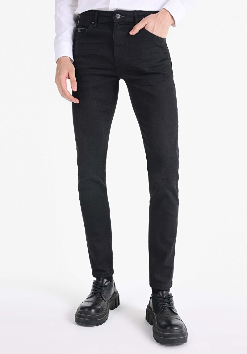 Slim Fit Düşük Bel Dar Paça Erkek Siyah Jean Pantolon