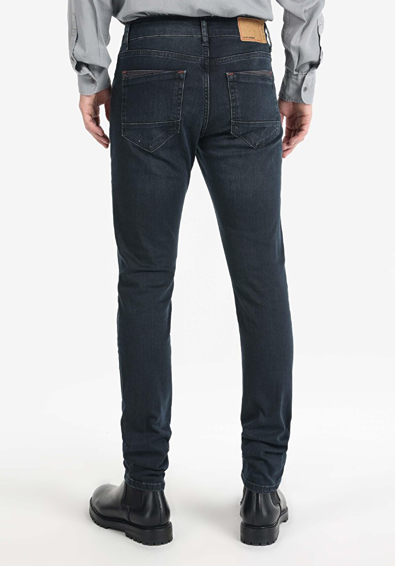 Slim Fit Düşük Bel Dar Paça Erkek Koyu İndigo Jean Pantolon