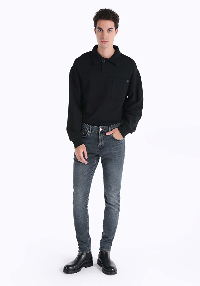 Slim Fit Düşük Bel Dar Paça Erkek Koyu İndigo Jean Pantolon