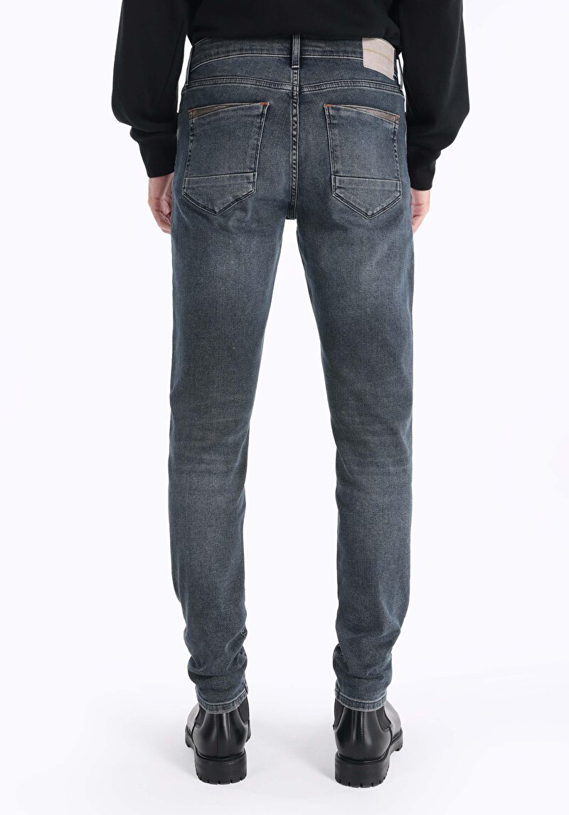 Slim Fit Düşük Bel Dar Paça Erkek Koyu İndigo Jean Pantolon