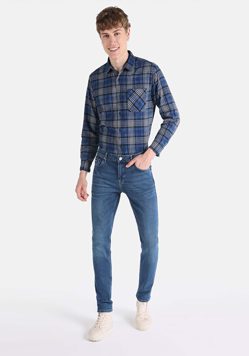 Straight Fit Düşük Bel Düz Paça Erkek İndigo Jean Pantolon