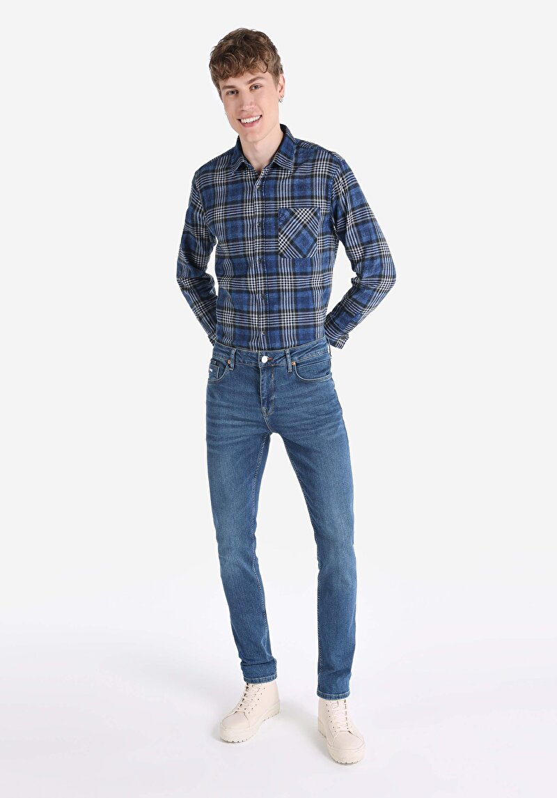 Straight Fit Düşük Bel Düz Paça Erkek İndigo Jean Pantolon