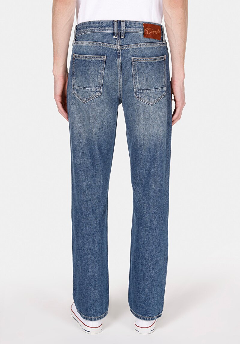 Regular Fit Orta Bel Düz Paça Erkek İndigo Jean Pantolon