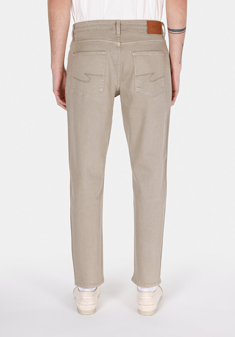 Loose Straight Fit Erkek Bej Jean Pantolon