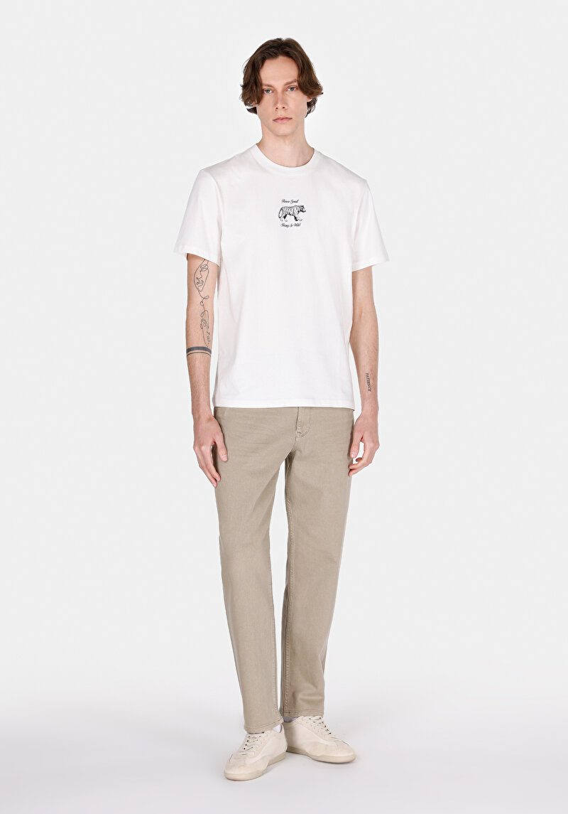 Loose Straight Fit Erkek Bej Jean Pantolon