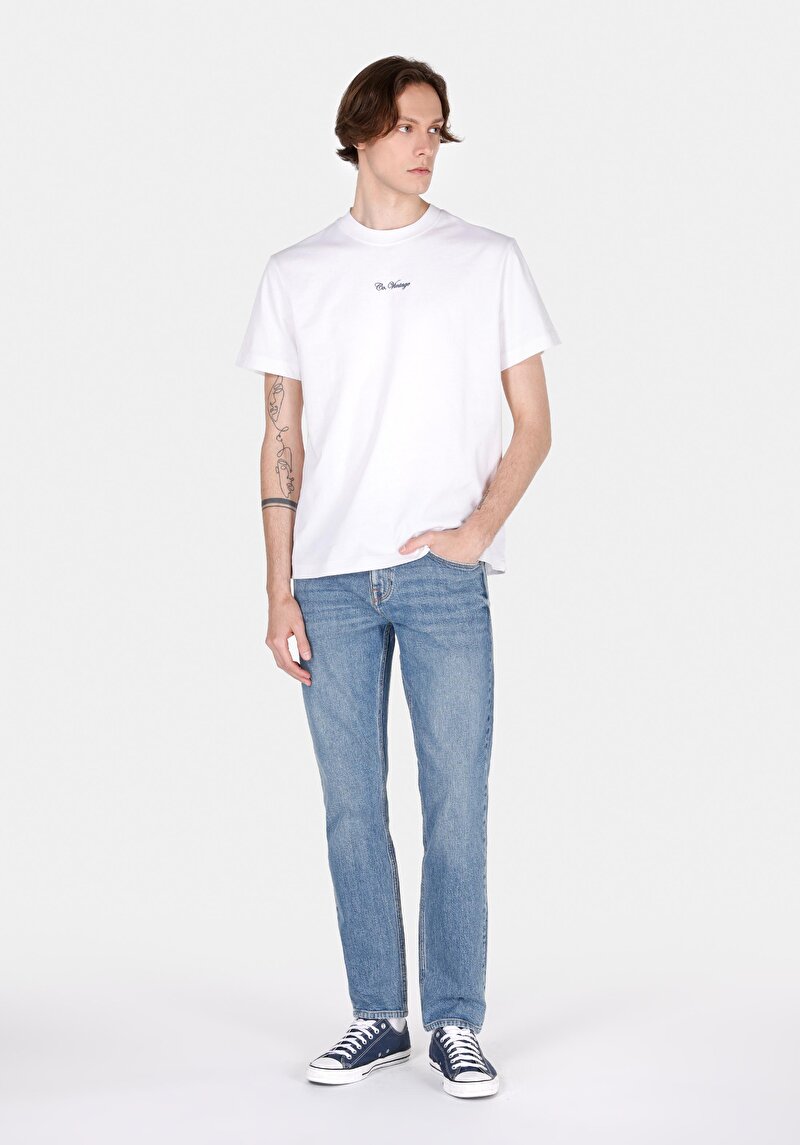 Straight Fit Erkek İndigo Jean Pantolon