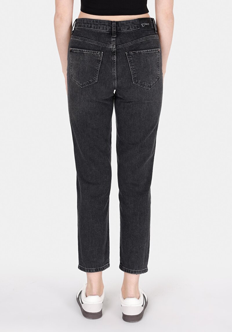 Mom Fit Kadın Siyah Jean Pantolon