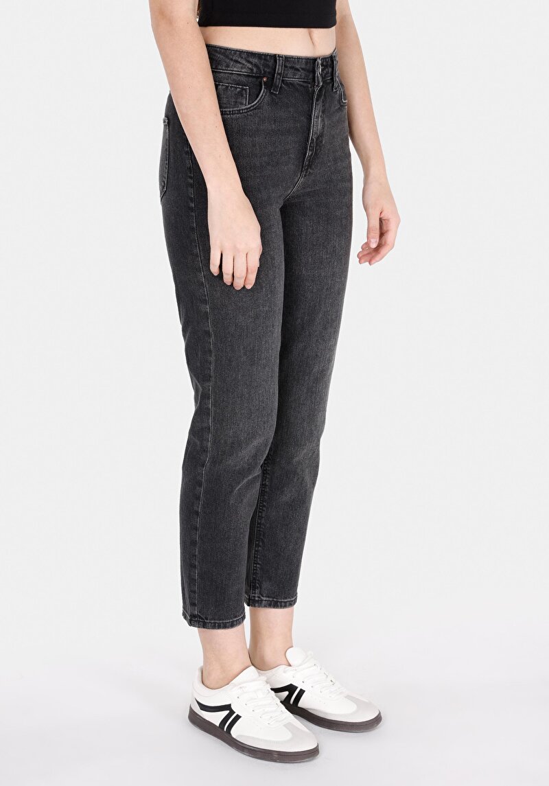 Mom Fit Kadın Siyah Jean Pantolon