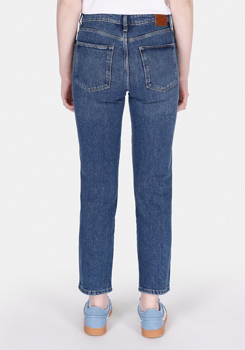 Slim Fit Orta Bel Daralan Paça Kadın İndigo Jean Pantolon