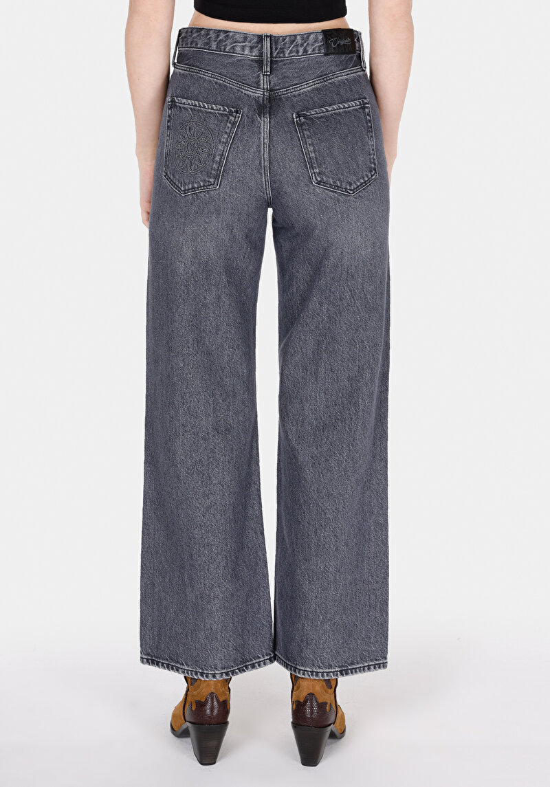 Regular Fit Yüksel Bel Geniş Paça Kadın Siyah Jean Pantolon