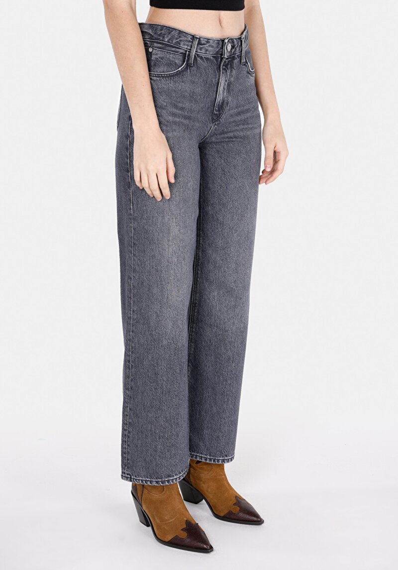 Regular Fit Yüksel Bel Geniş Paça Kadın Siyah Jean Pantolon