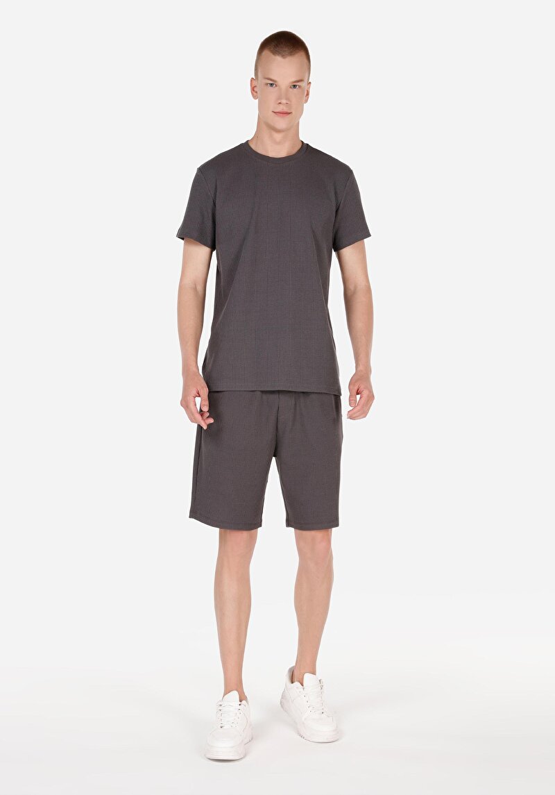 Regular Fit Yuvarlak Yaka Erkek Antrasit Kısa Kol Tişört