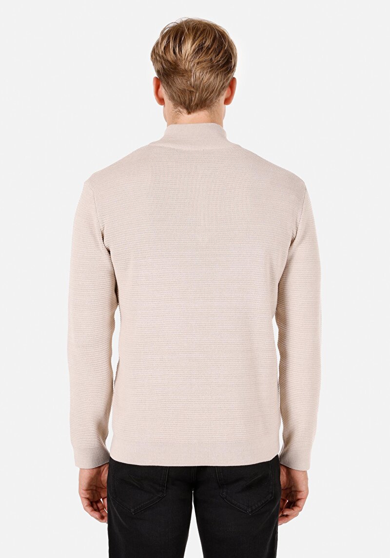 Regular Fit Turtle Neck Düz Erkek Ekru Kazak