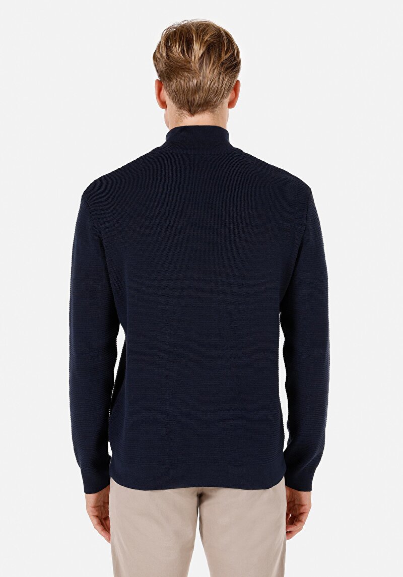 Regular Fit Turtle Neck Düz Erkek Lacivert Kazak