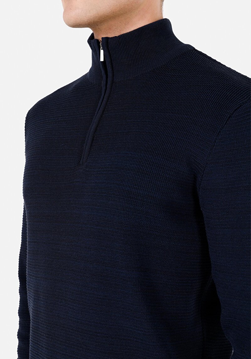 Regular Fit Turtle Neck Düz Erkek Lacivert Kazak