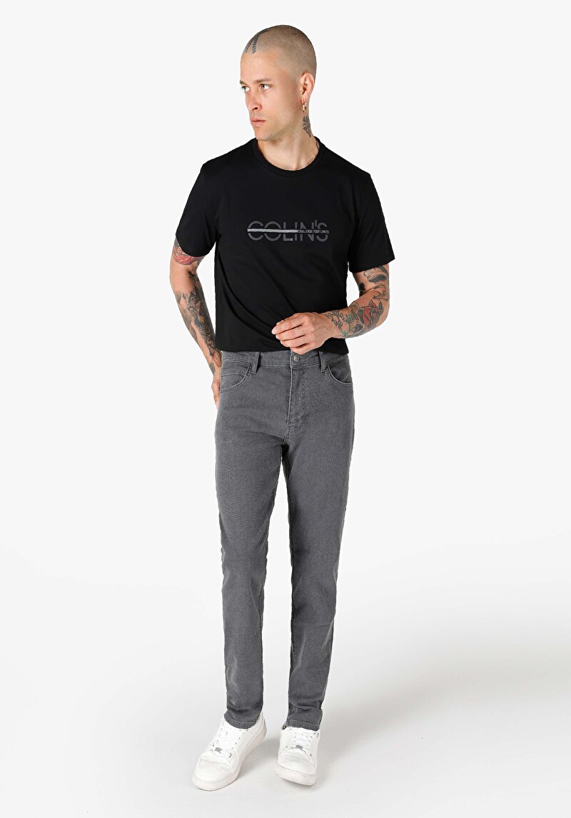 Straight Fit Orta Bel Düz Paça Erkek Gri Pantolon