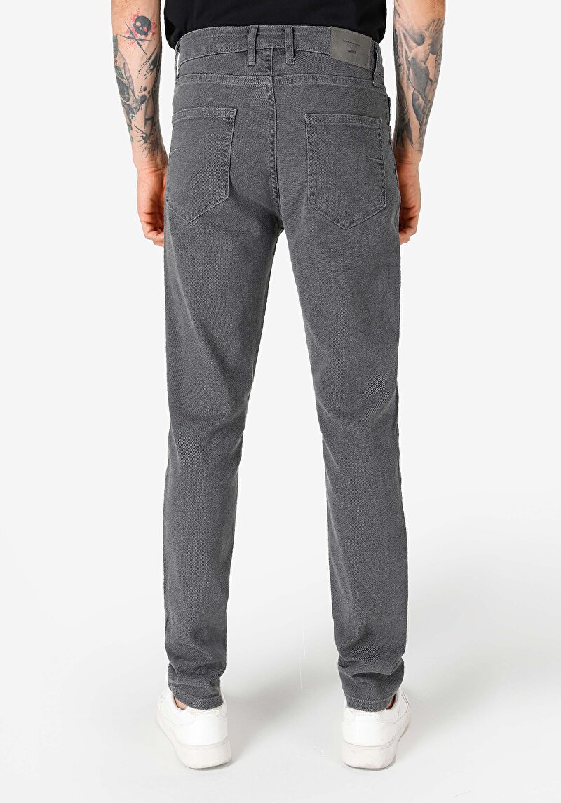 Straight Fit Orta Bel Düz Paça Erkek Gri  Pantolon